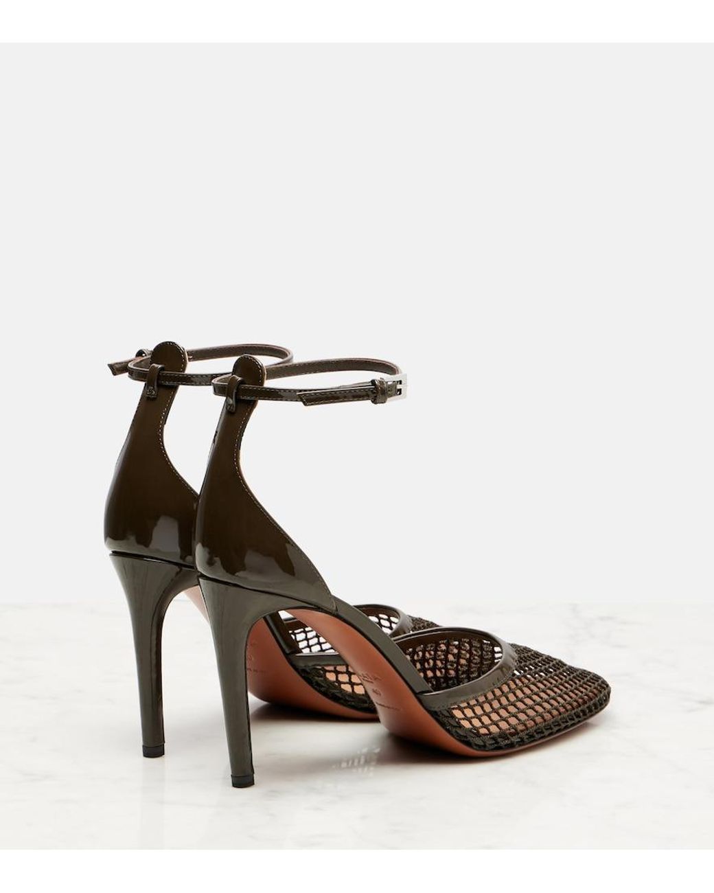 Alaïa Brown 90 Mesh And Patent Leather Pumps
