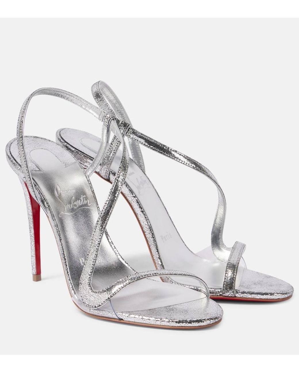 Christian Louboutin White Rosalie 100 Mirrored Leather Sandals