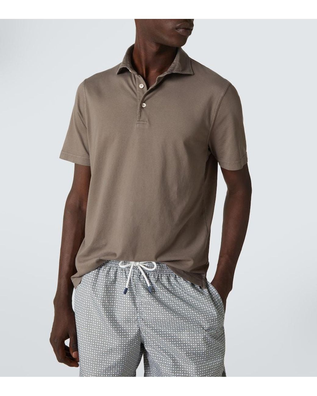 Fedeli Brown Zero Cotton Jersey Polo Shirt for men