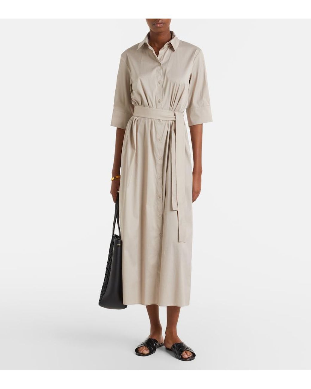 Max Mara Natural Cognac Cotton-Blend Midi Dress