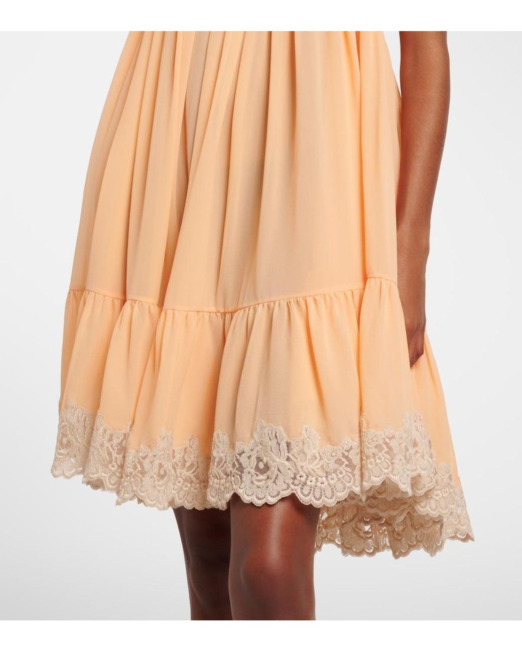 Chloé Orange Lace-Trimmed Silk Georgette Minidress