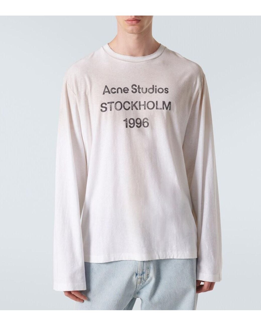 Acne White Logo Distressed Jersey T-Shirt for men