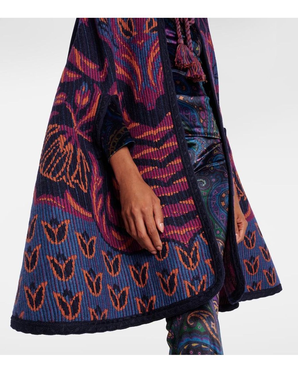 Etro Purple Jacquard Wool And Cotton-Blend Cape
