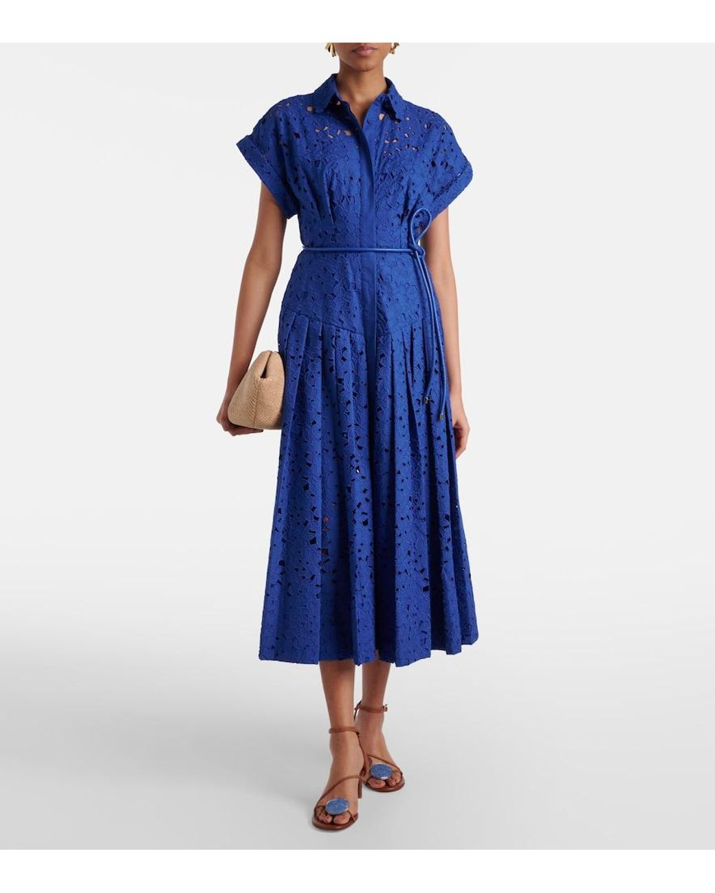 Rebecca Vallance Blue Floral Cotton Lace Shirt Dress