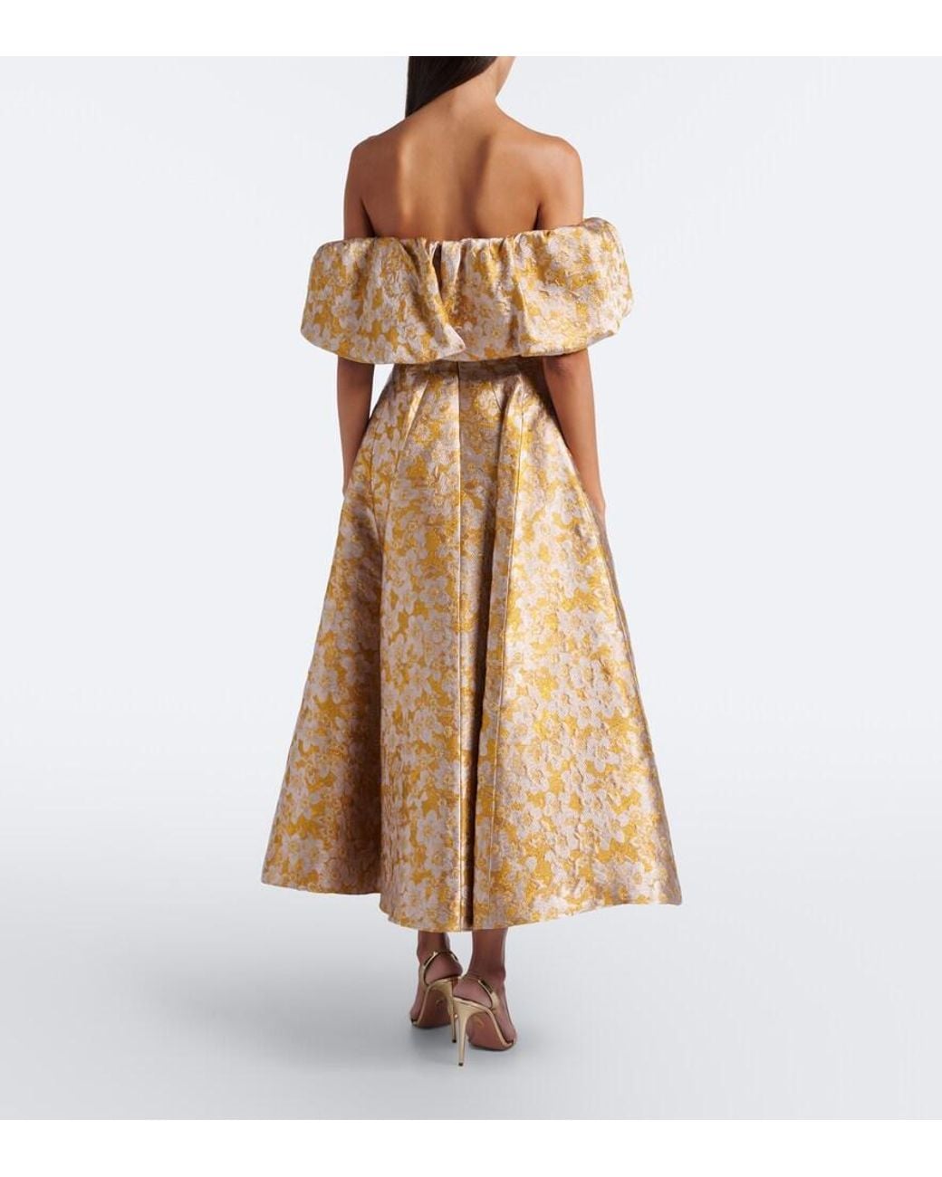 Markarian Natural Floral Off-Shoulder Brocade Cocktail Dress