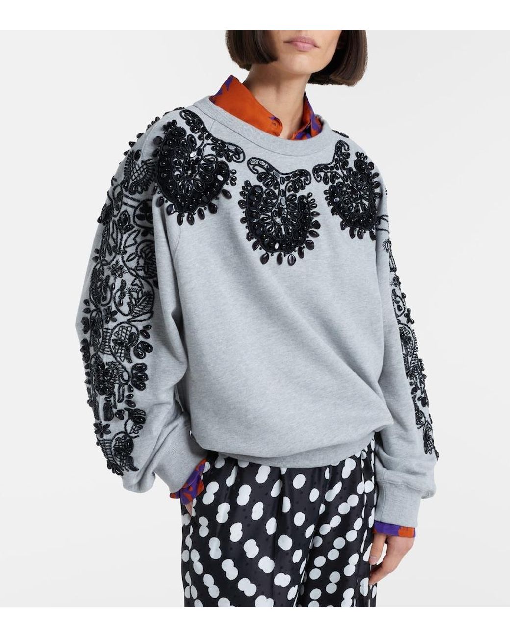 Dries Van Noten Blue Embellished Cotton Jersey Sweatshirt