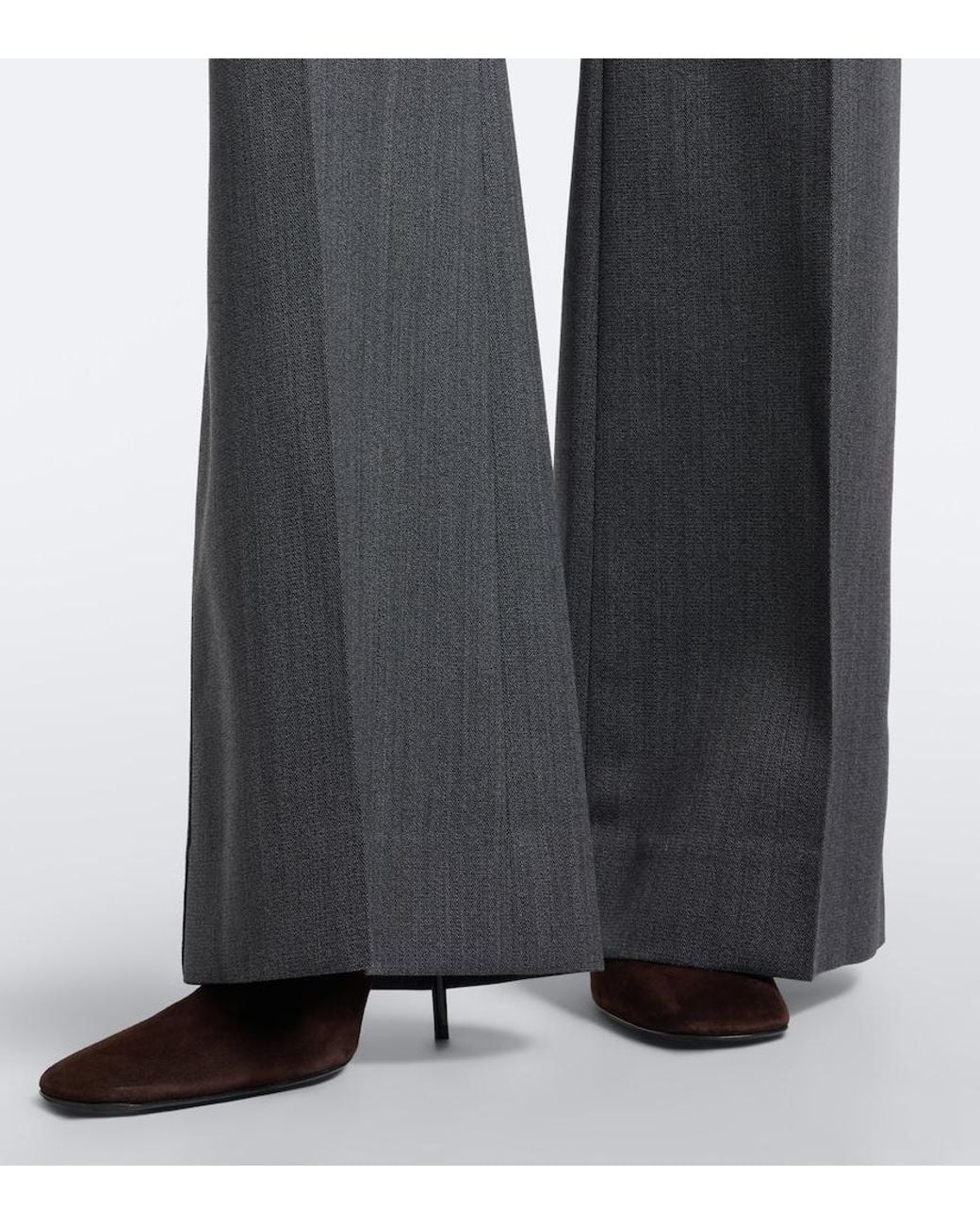 Victoria Beckham Gray Alina Herringbone Virgin Wool Wide-Leg Pants
