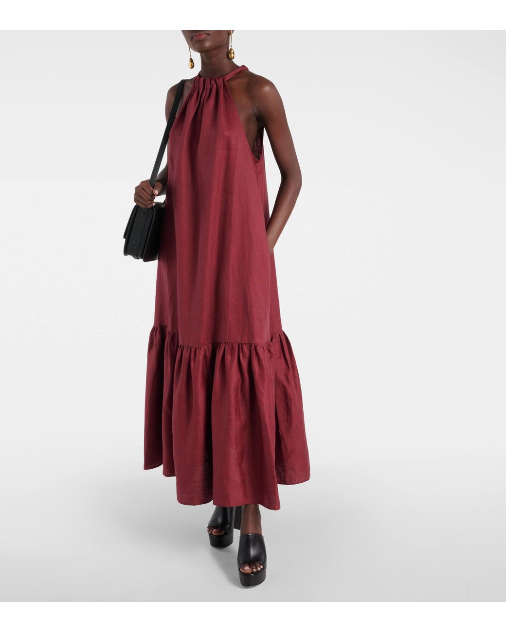 Asceno Ibiza Halterneck Linen Maxi Dress in Red Lyst UK