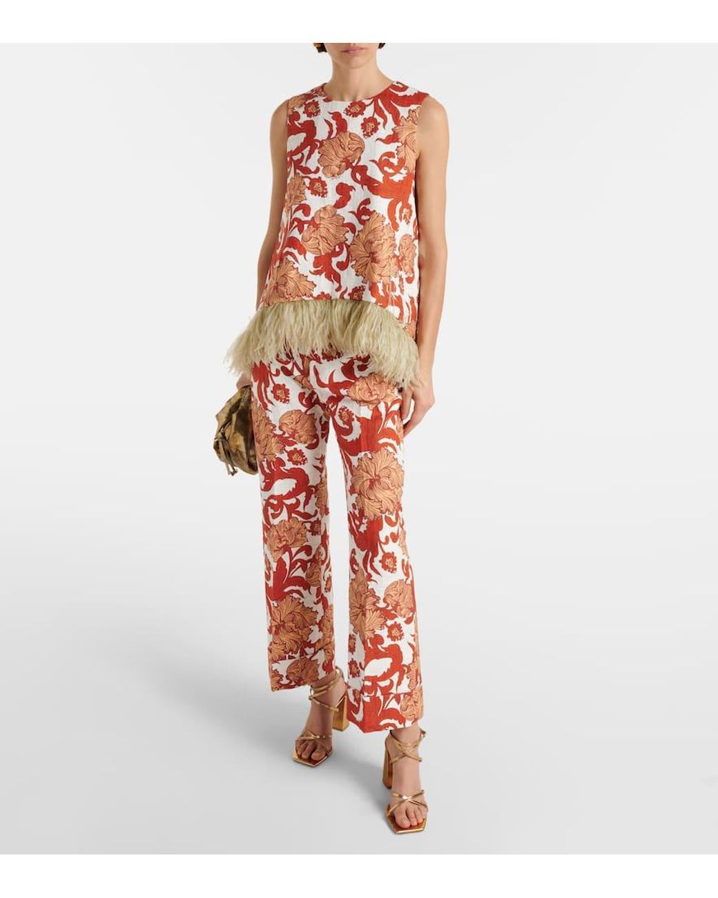 LaDoubleJ Red Hendrix Jacquard High-Rise Cotton Straight Pants