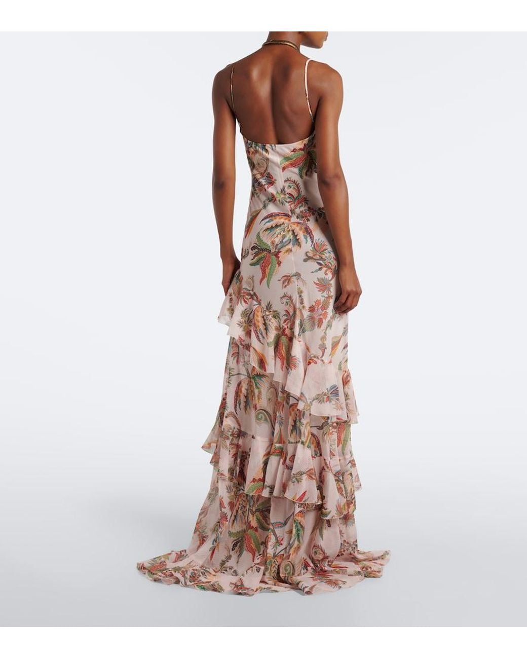 Etro Natural Floral Ruffled Gown