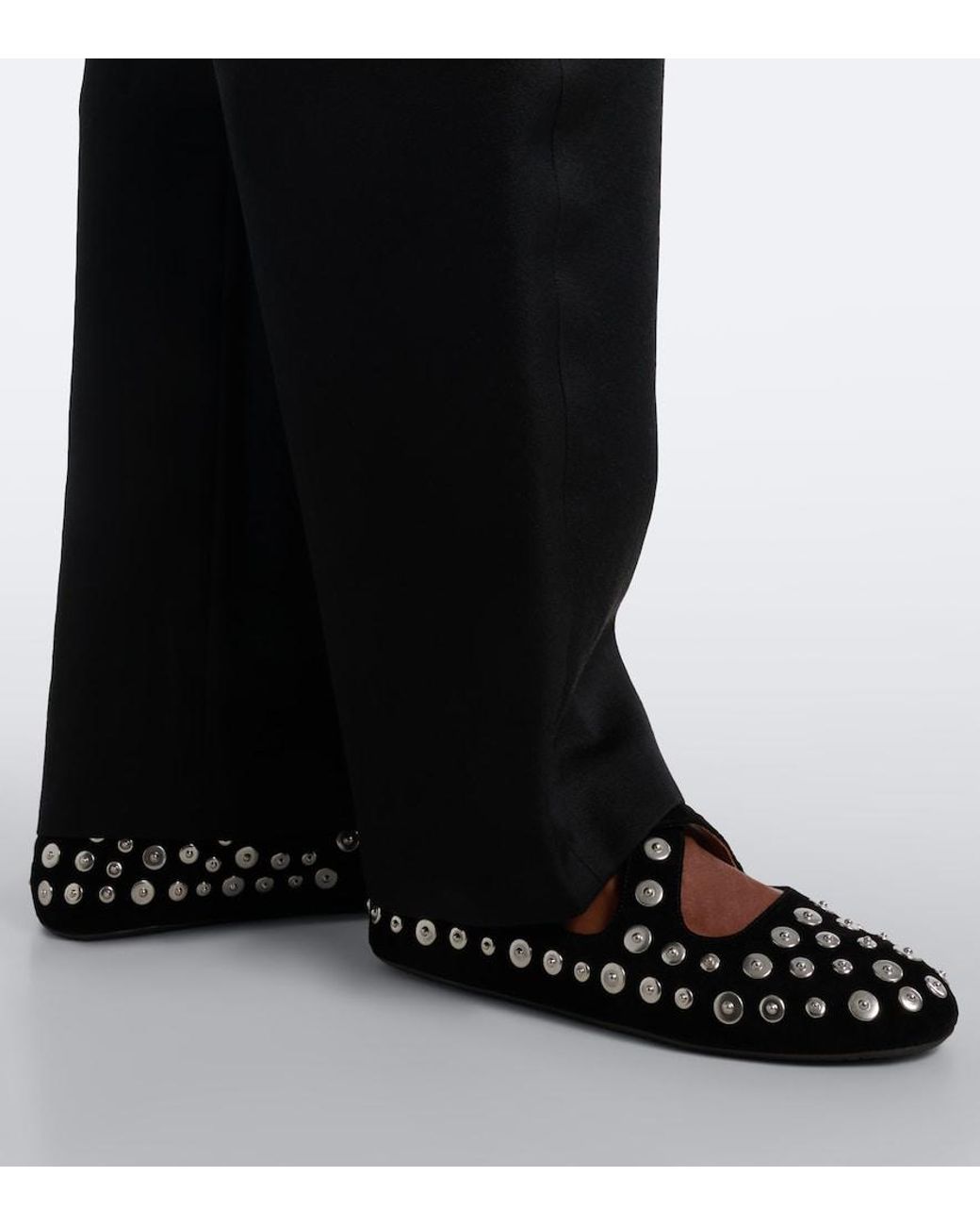 Alaïa Black Studded Suede Ballet Flats
