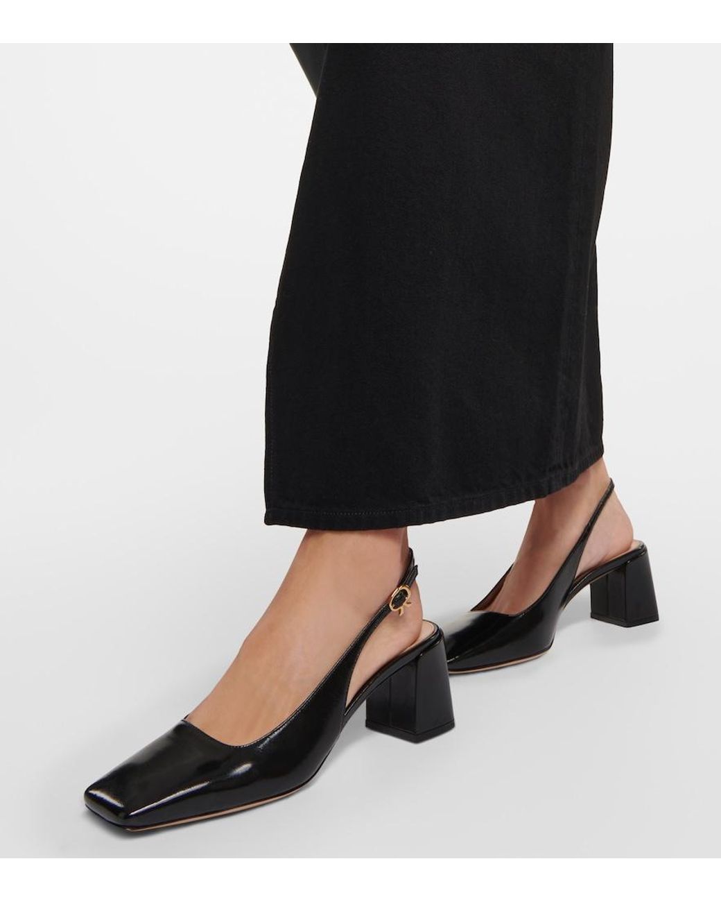 Gianvito Rossi Black Freeda Leather Slingback Pumps