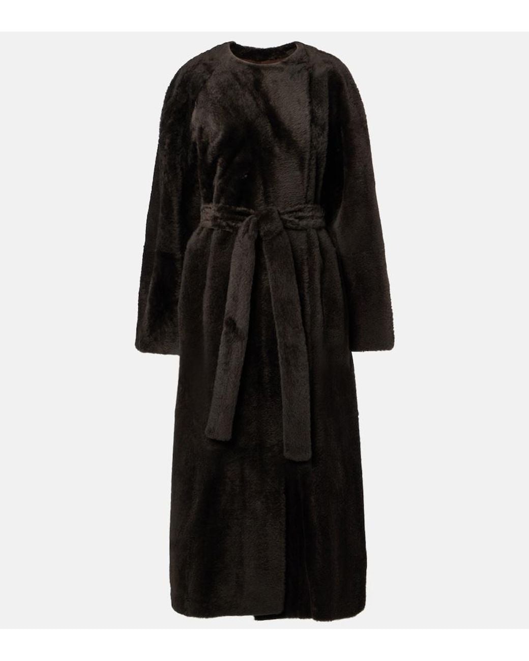 The Row Black Madelina Belted Shearling Coat