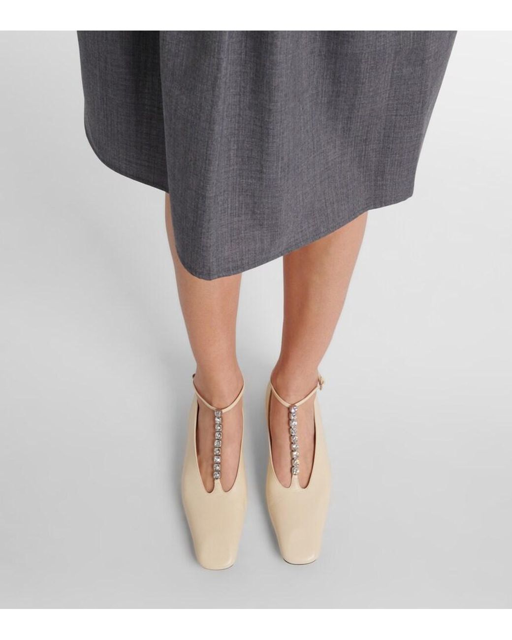 Jil Sander Natural Crystal-Embellished Leather Ballet Flats