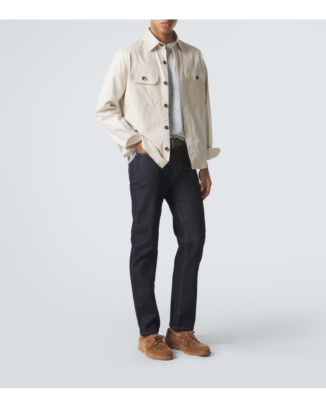 Brioni Gray Striped Linen And Cotton T-Shirt for men