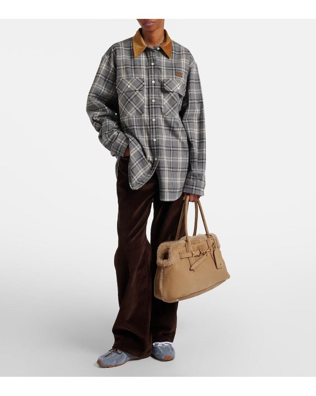 Miu Miu Natural Adventure Shearling-Lined Suede Tote Bag