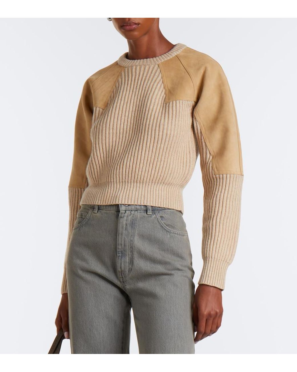Max Mara Natural Suede-Paneled Wool And Cashmere Sweater