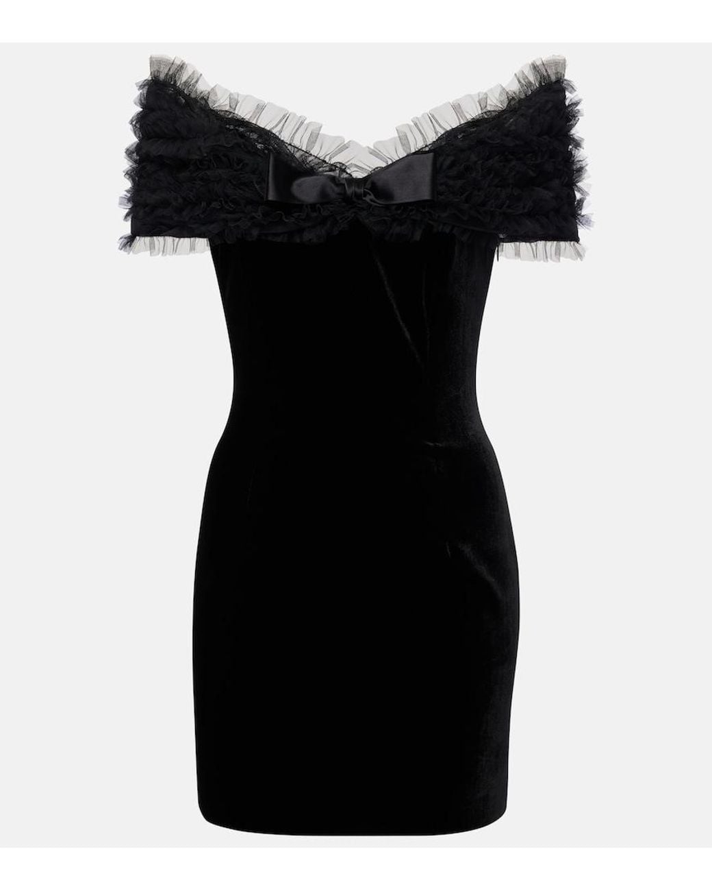 Alessandra Rich Black Off-Shoulder Velvet And Tulle Minidress