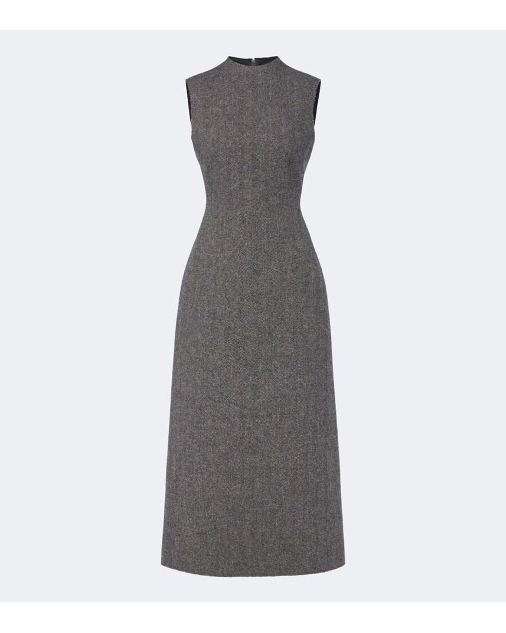 Maison Margiela Gray Herringbone Virgin Wool Midi Dress