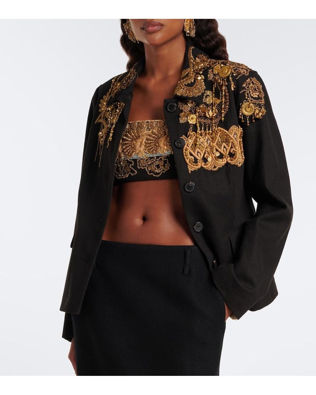 Dries Van Noten Metallic Embroidered Cotton Bandeau Top