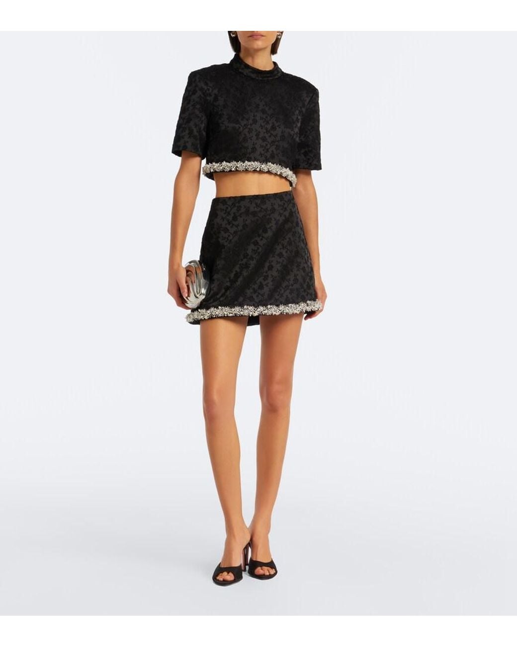 Jonathan Simkhai Black Jalen Embellished Jacquard Crop Top