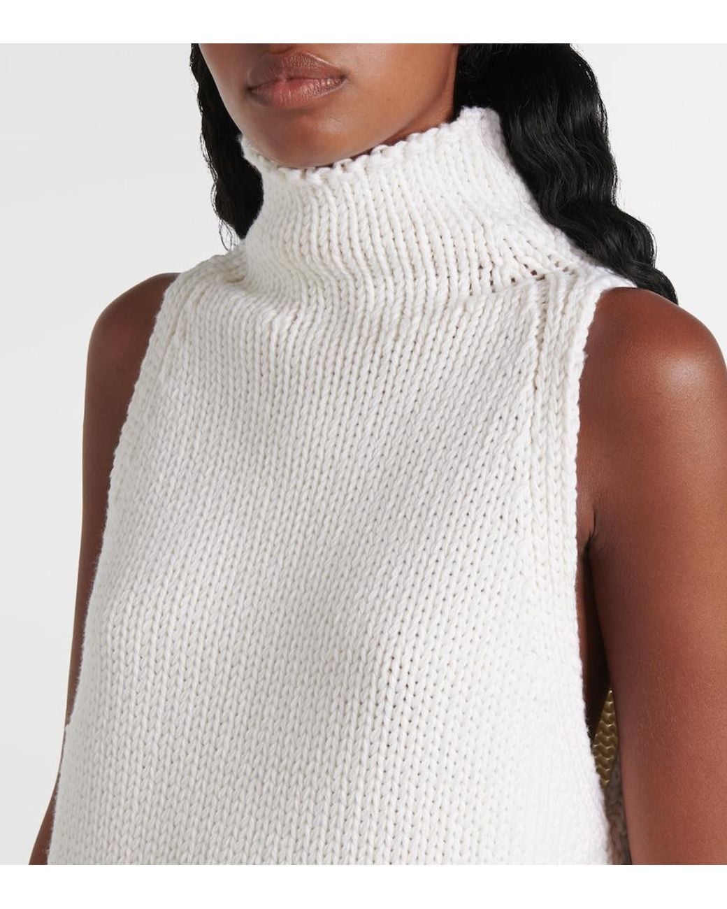 Alaïa White Caped Wool Turtleneck Top