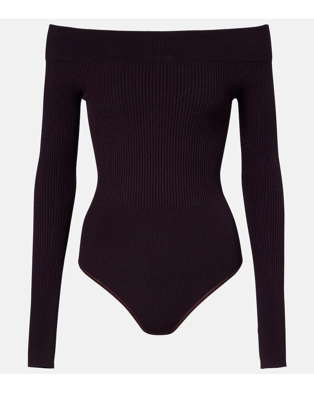 Alaïa Blue Ribbed-Knit Off-Shoulder Bodysuit