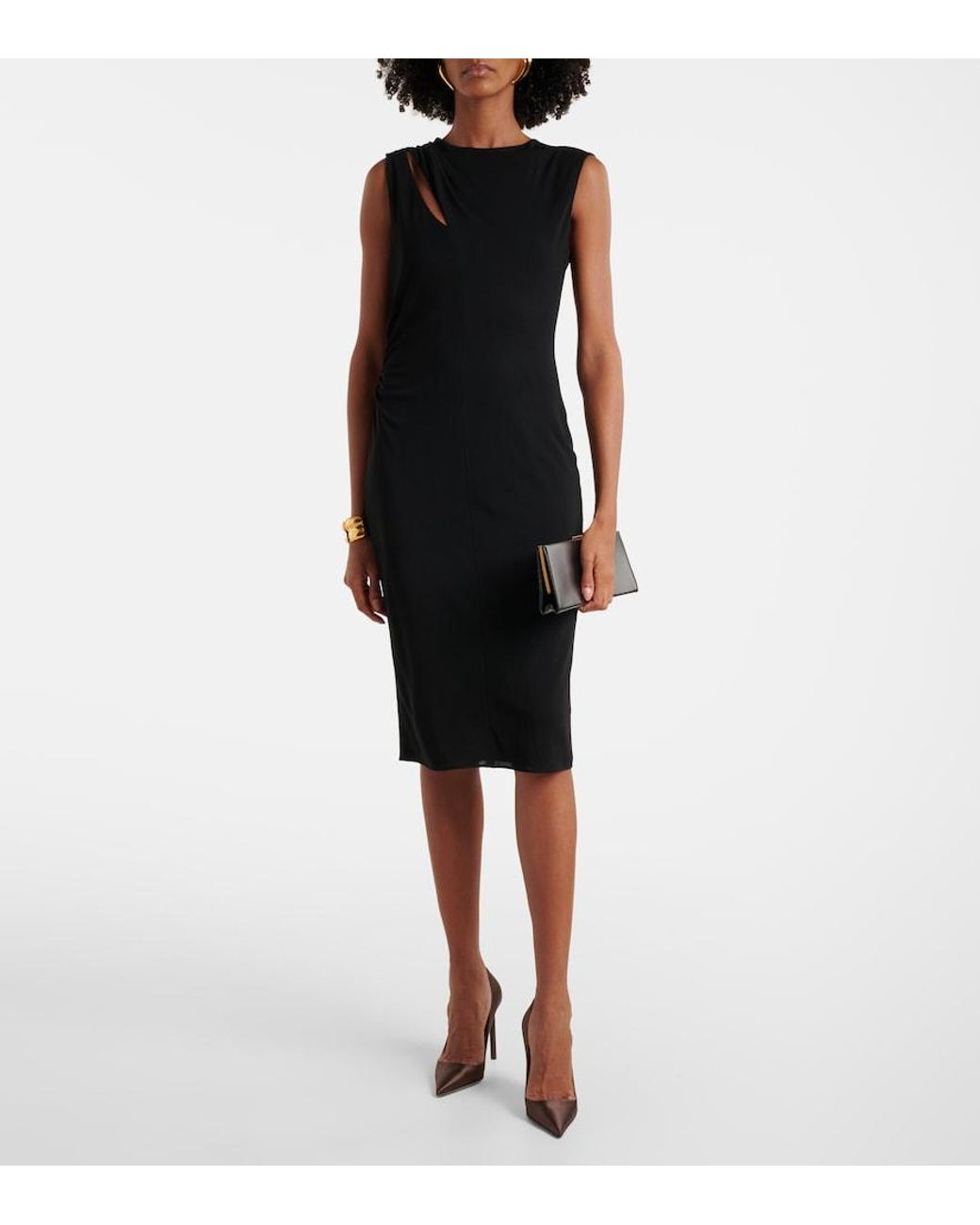 Tom Ford Black Cutout Shoulder-Drape Viscose Crepe Jersey Cocktail Dress