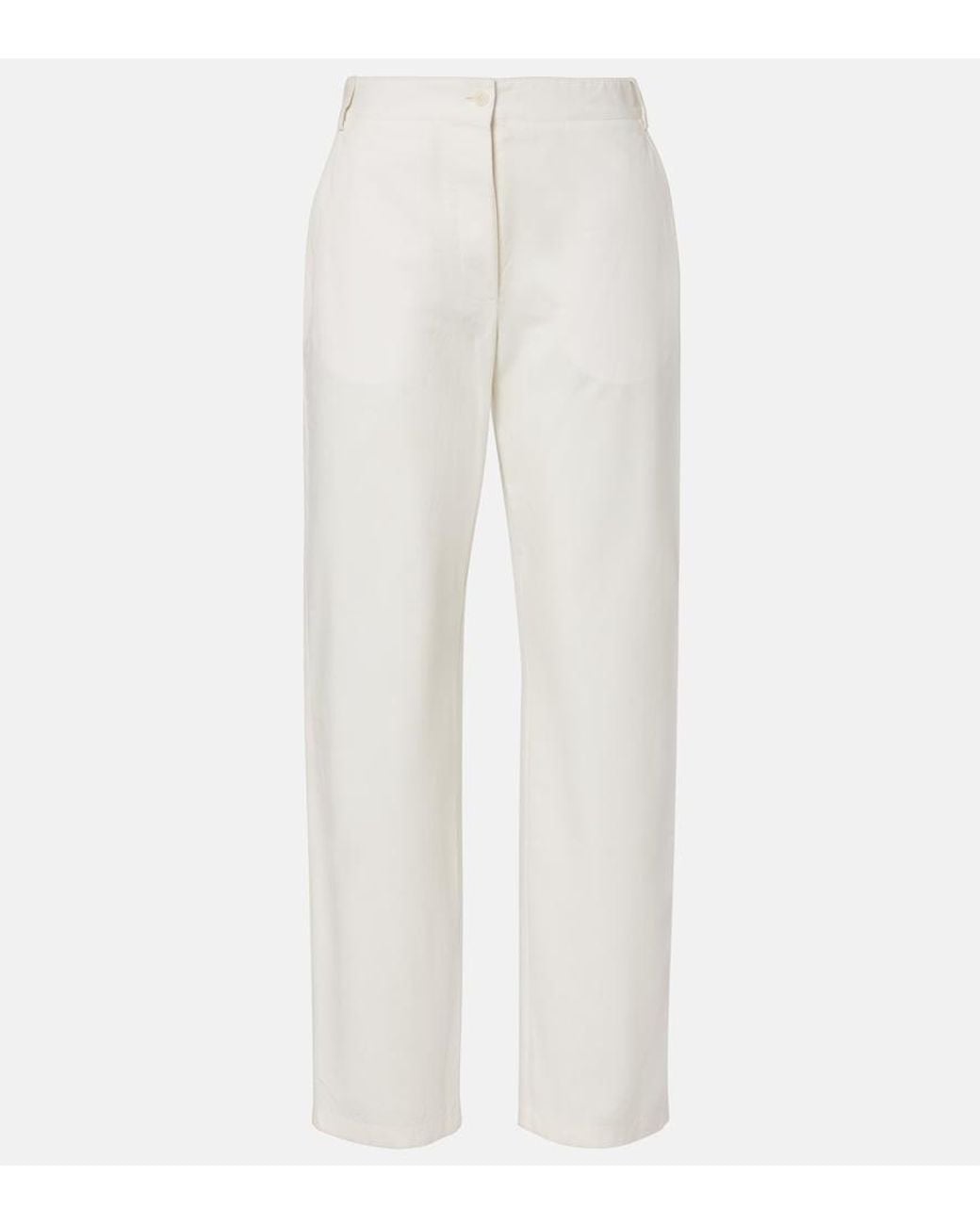 The Row White Fael Cotton Poplin Straight Pants