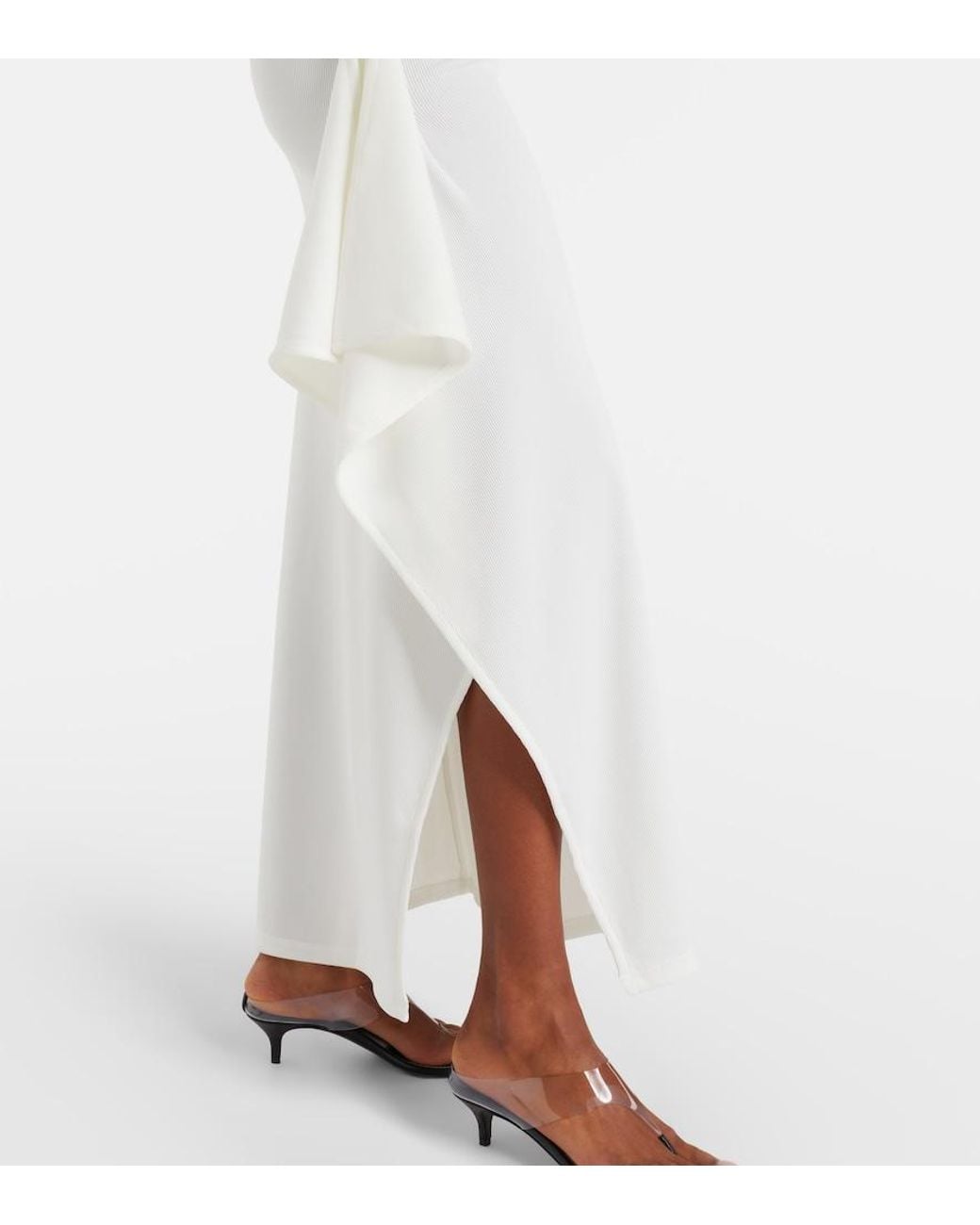 Christopher Esber White Ribbed-Knit Draped Maxi Skirt