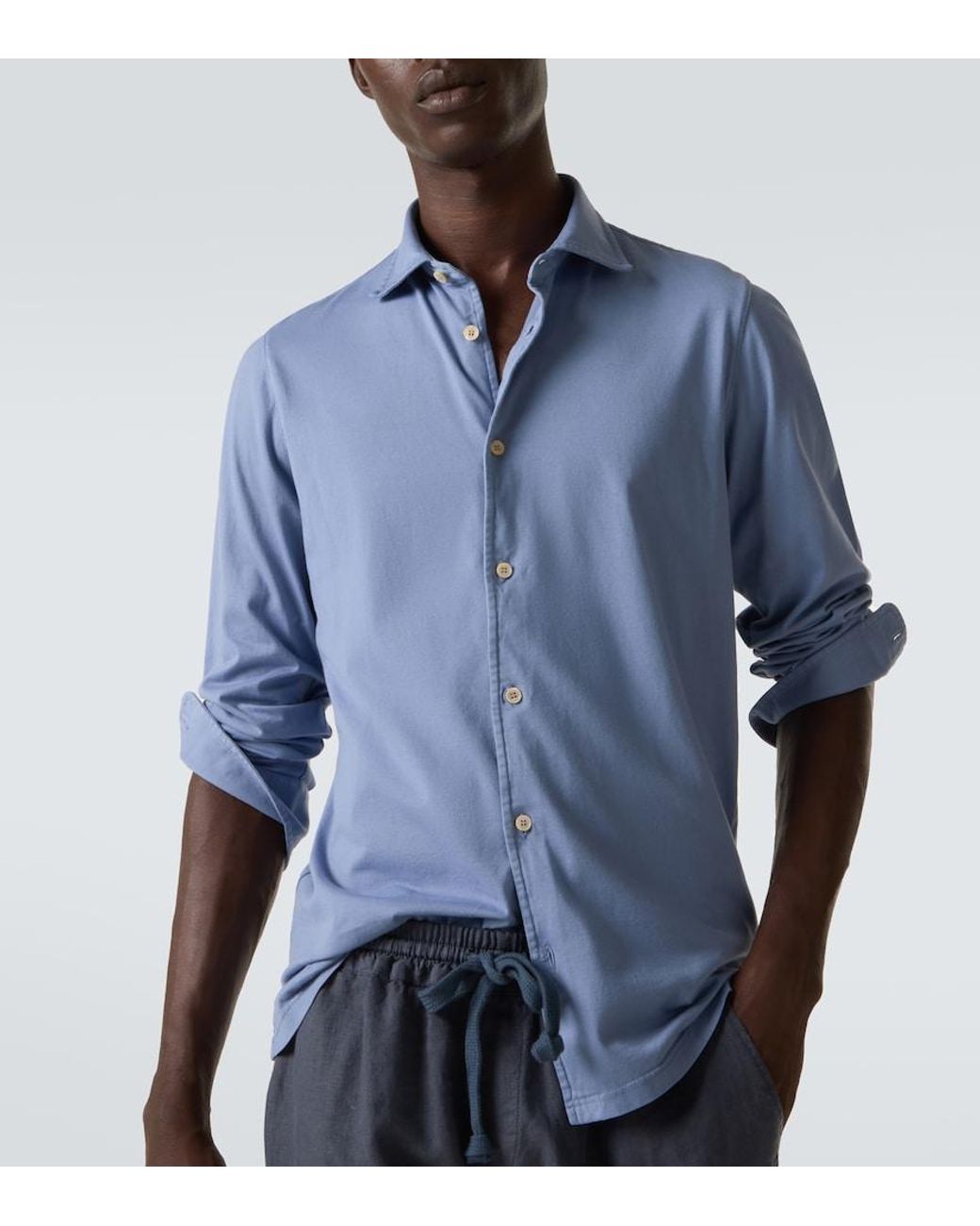 Fedeli Blue Jason Cotton Jersey Shirt for men