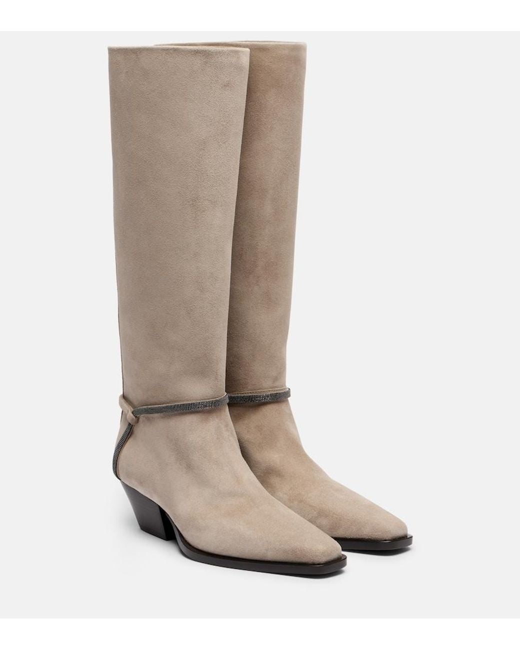 Brunello Cucinelli Brown Monili Suede Knee-High Boots
