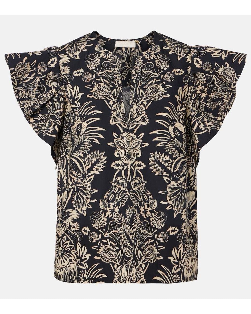 Ulla Johnson Black Severine Printed Cotton Poplin Top