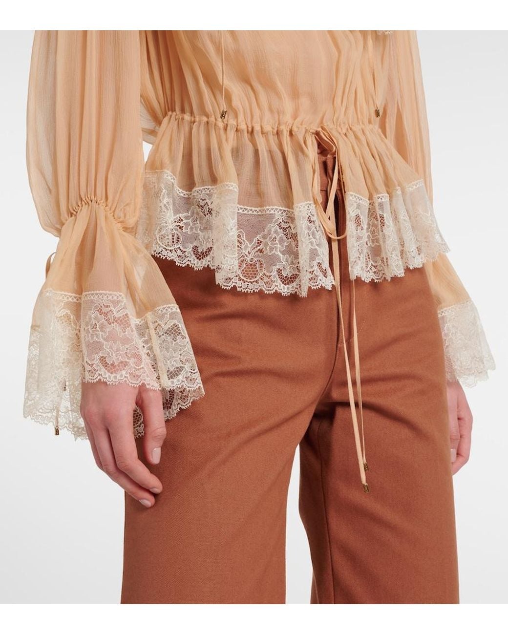Chloé White Lace-Trimmed Silk Blouse