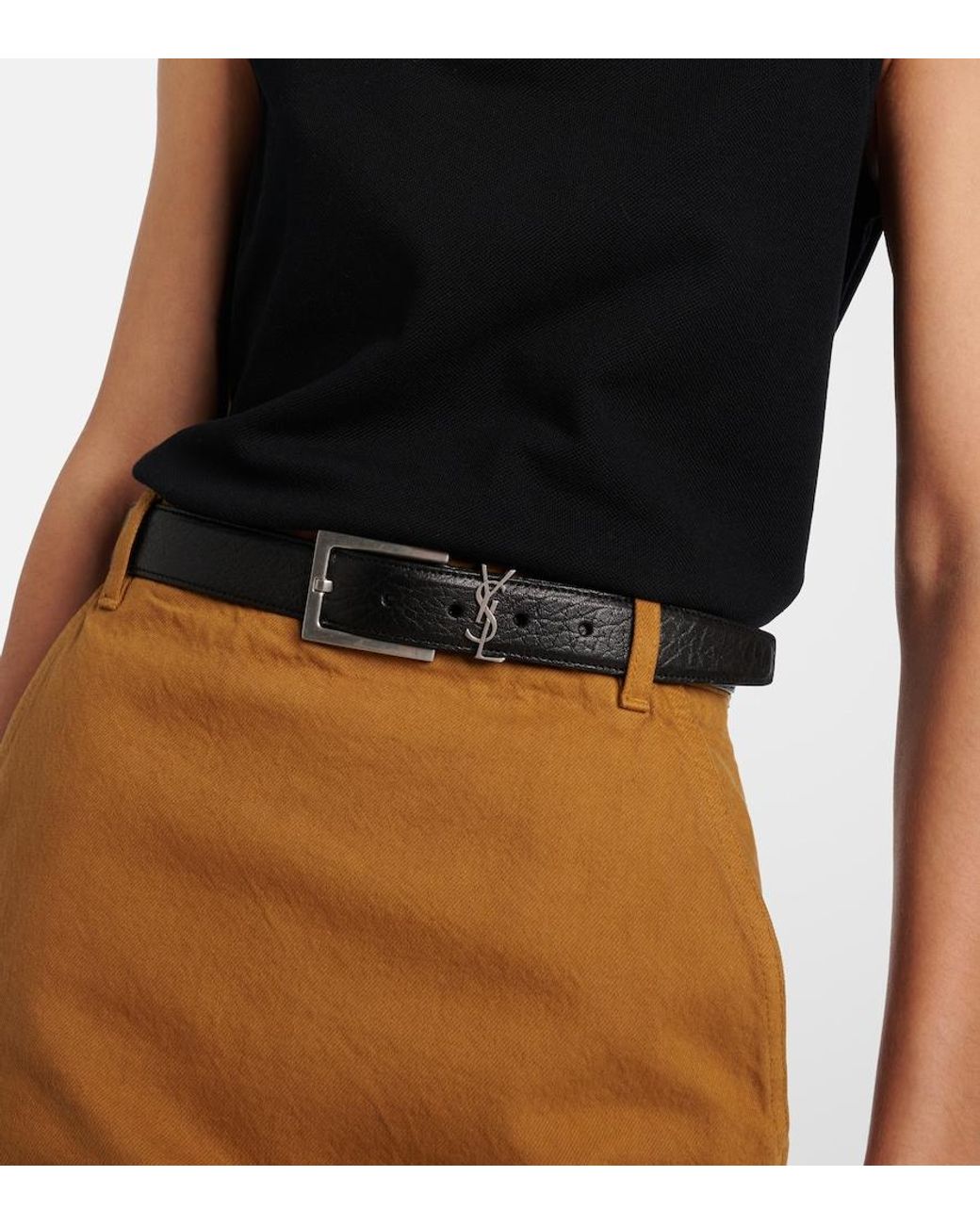 Saint Laurent Black Cassandre Leather Belt