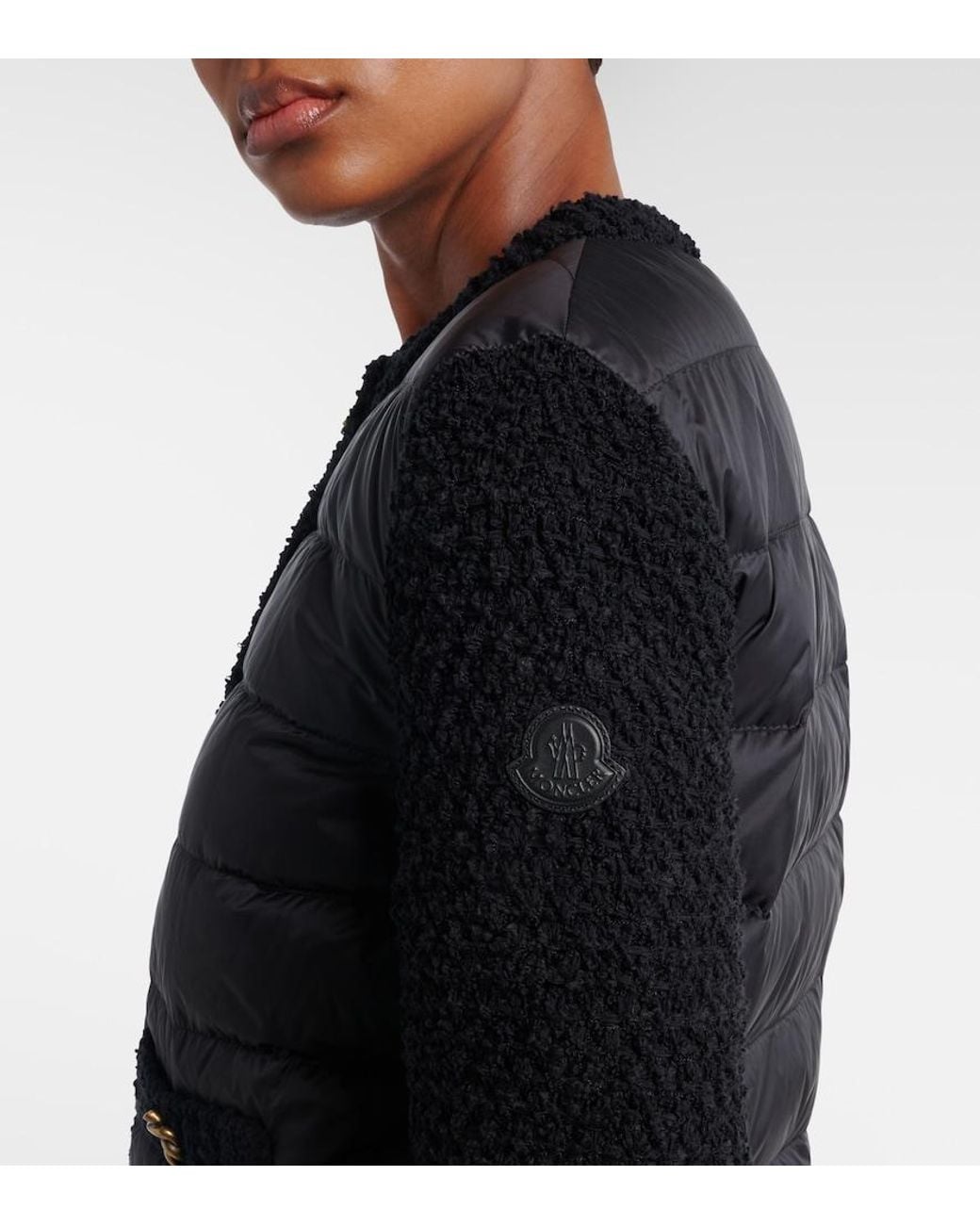 Moncler Black Down-Paneled Boucle-Trimmed Zip-Up Cardigan