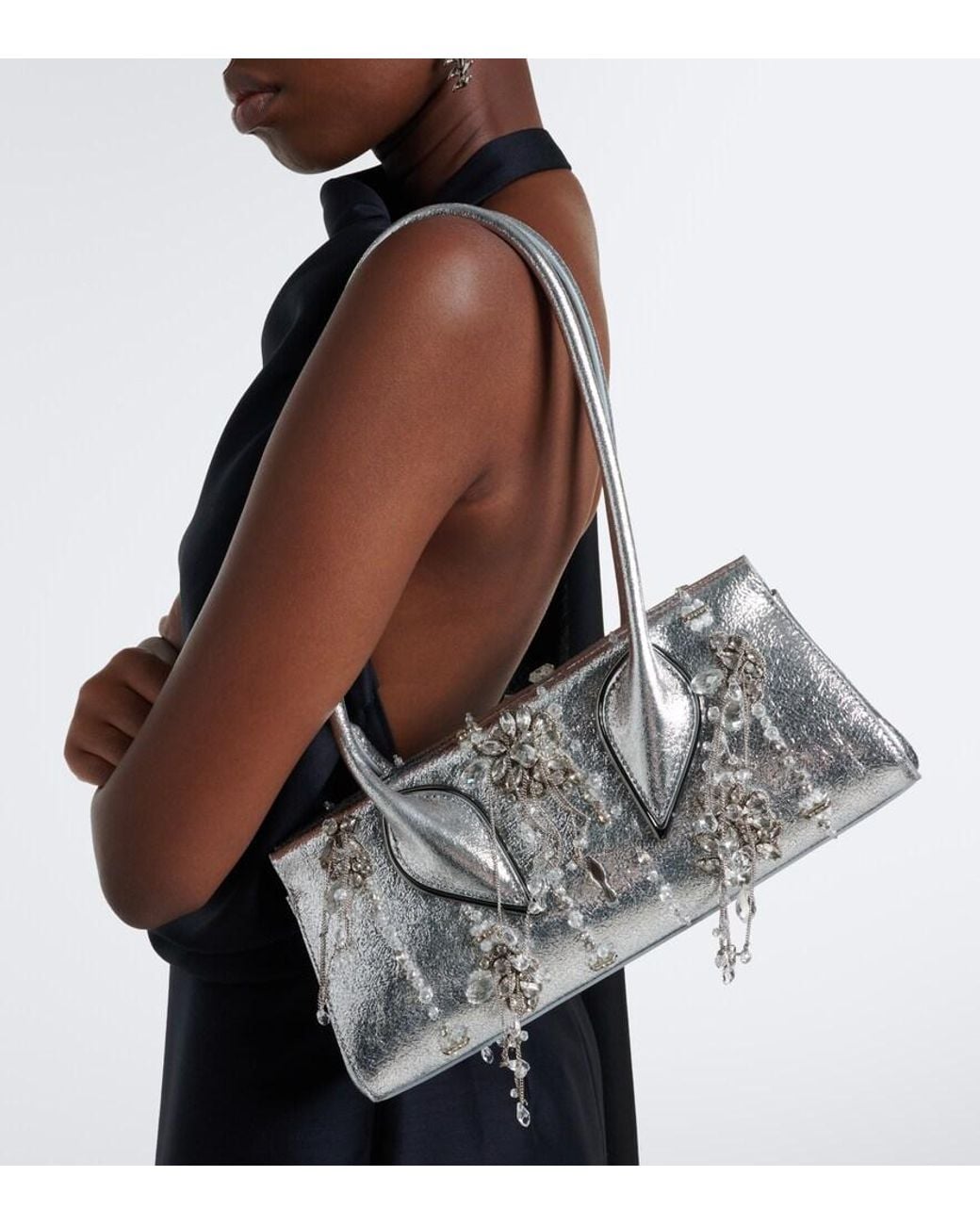 Christian Louboutin Gray Venus Small Embellished Leather Shoulder Bag