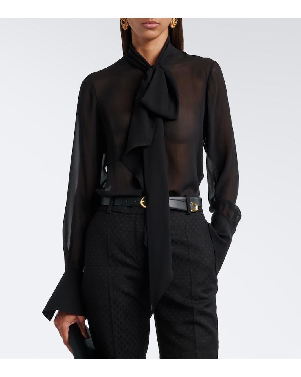 Nina Ricci Black Silk Chiffon Blouse