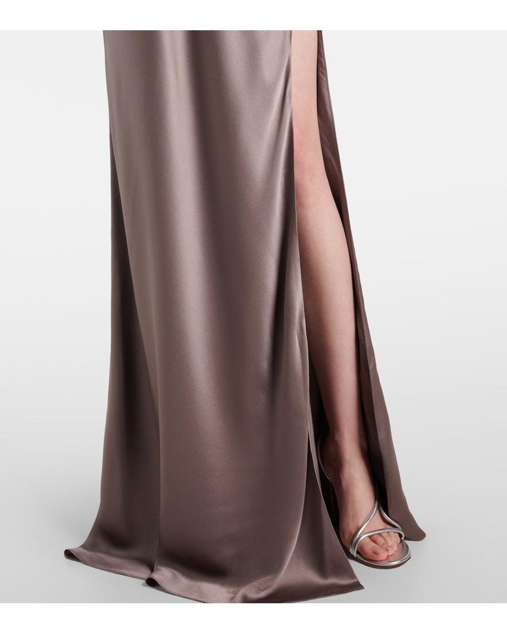 The Sei Brown Draped One-Shoulder Silk Satin Gown