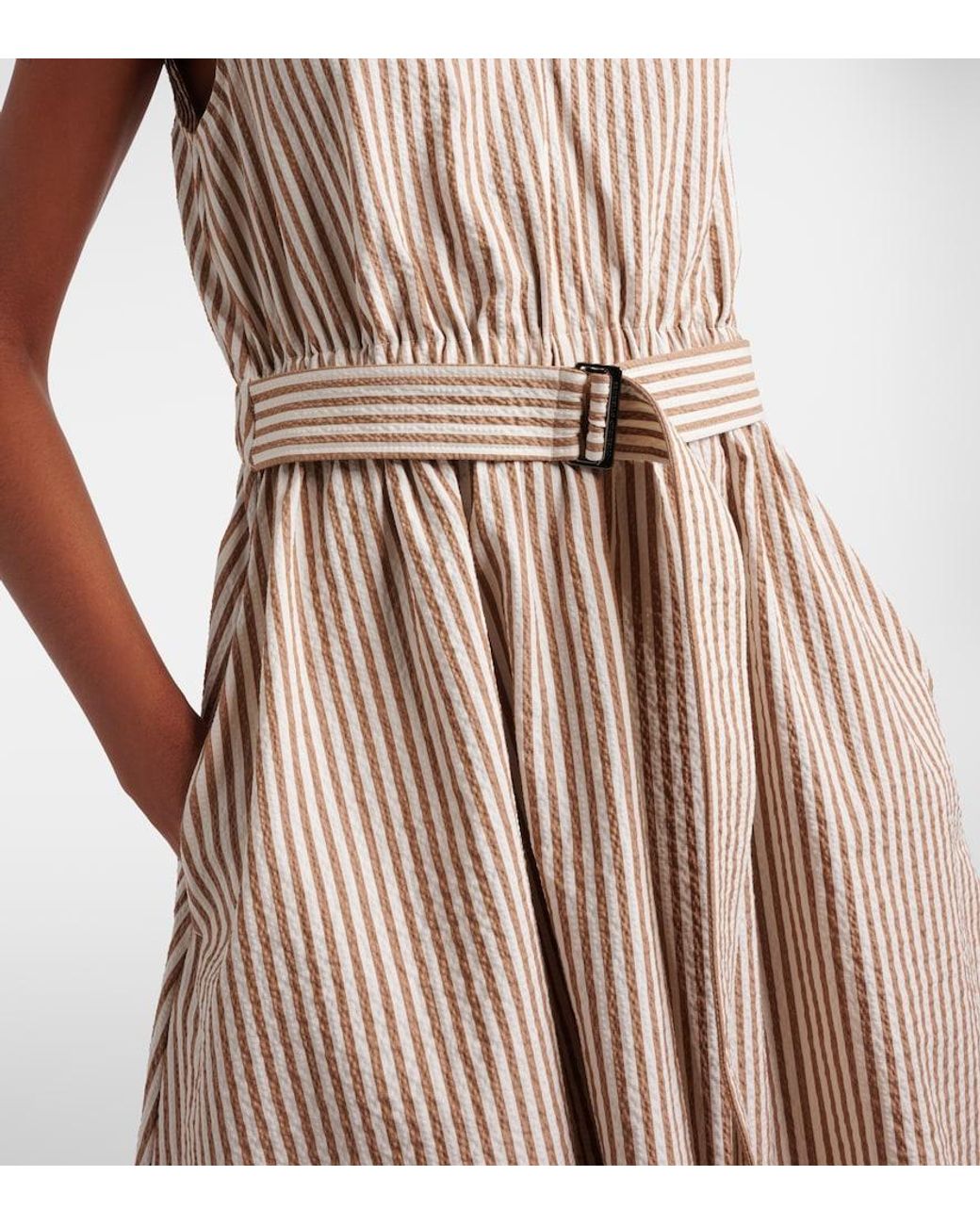 Brunello Cucinelli Natural Striped Cotton-Blend Minidress
