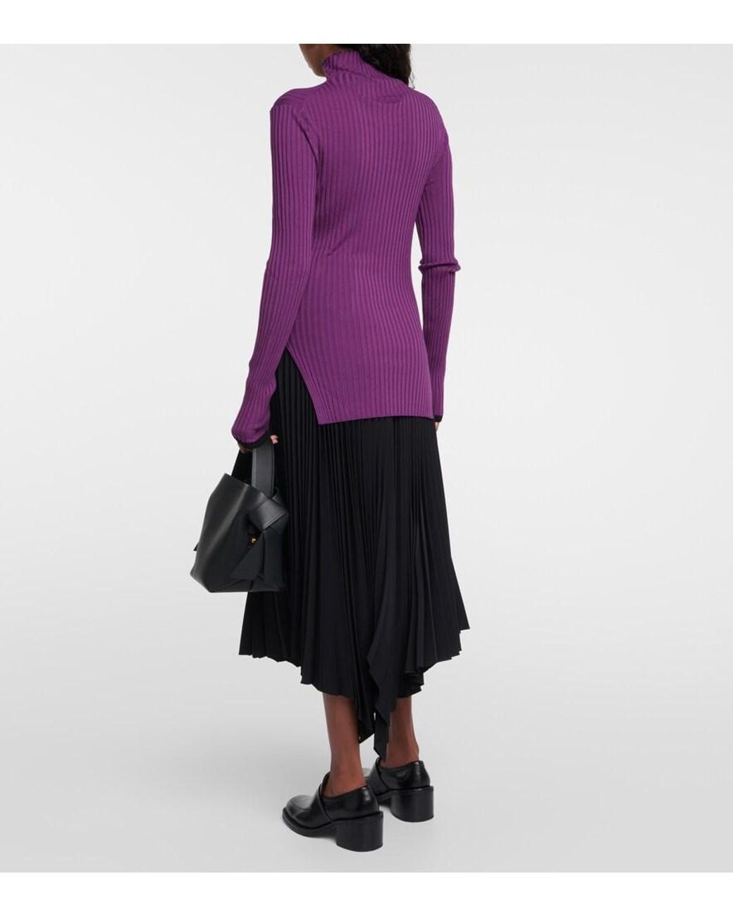 Plan C Purple Ribbed-Knit Wool Sweater
