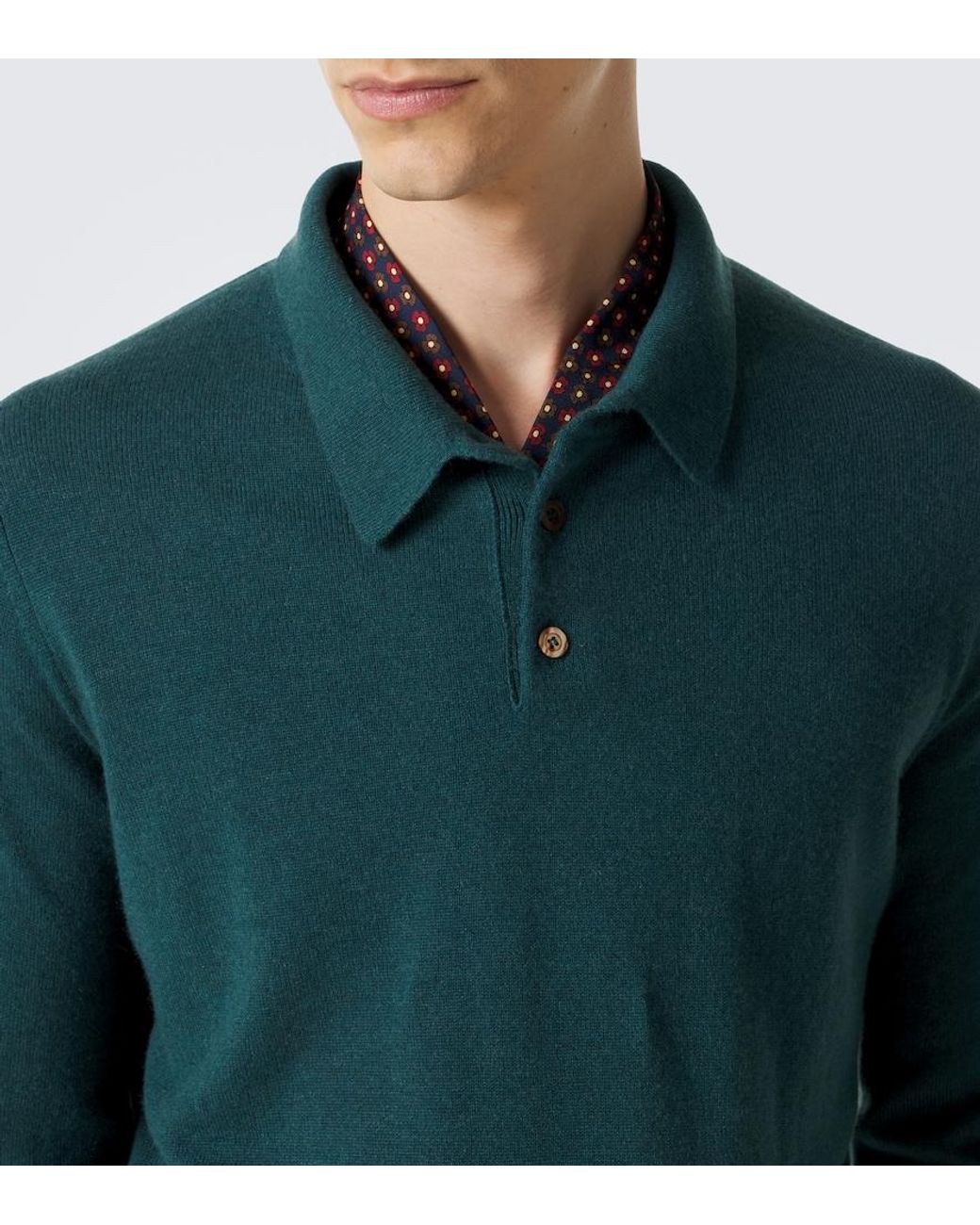 Rubinacci Green Cashmere Polo Sweater for men