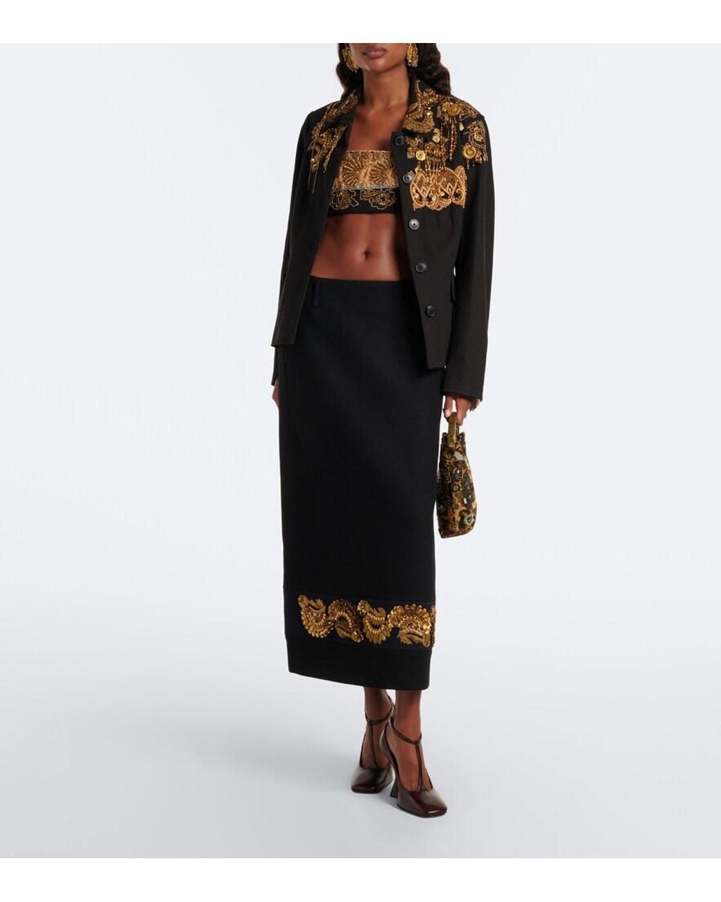 Dries Van Noten Black Embellished Cotton Twill Blazer