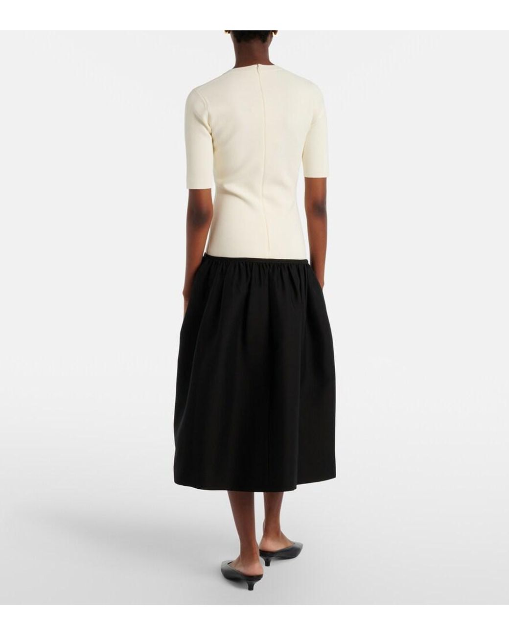 Totême White Wool And Silk-Trimmed Midi Dress