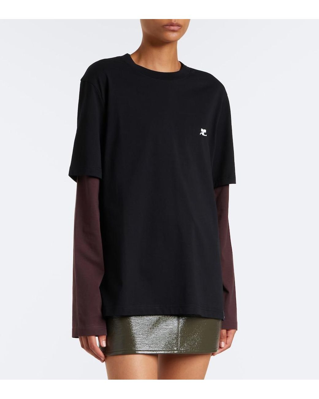 Courreges Black Ac Double Sleeve Cotton T-Shirt