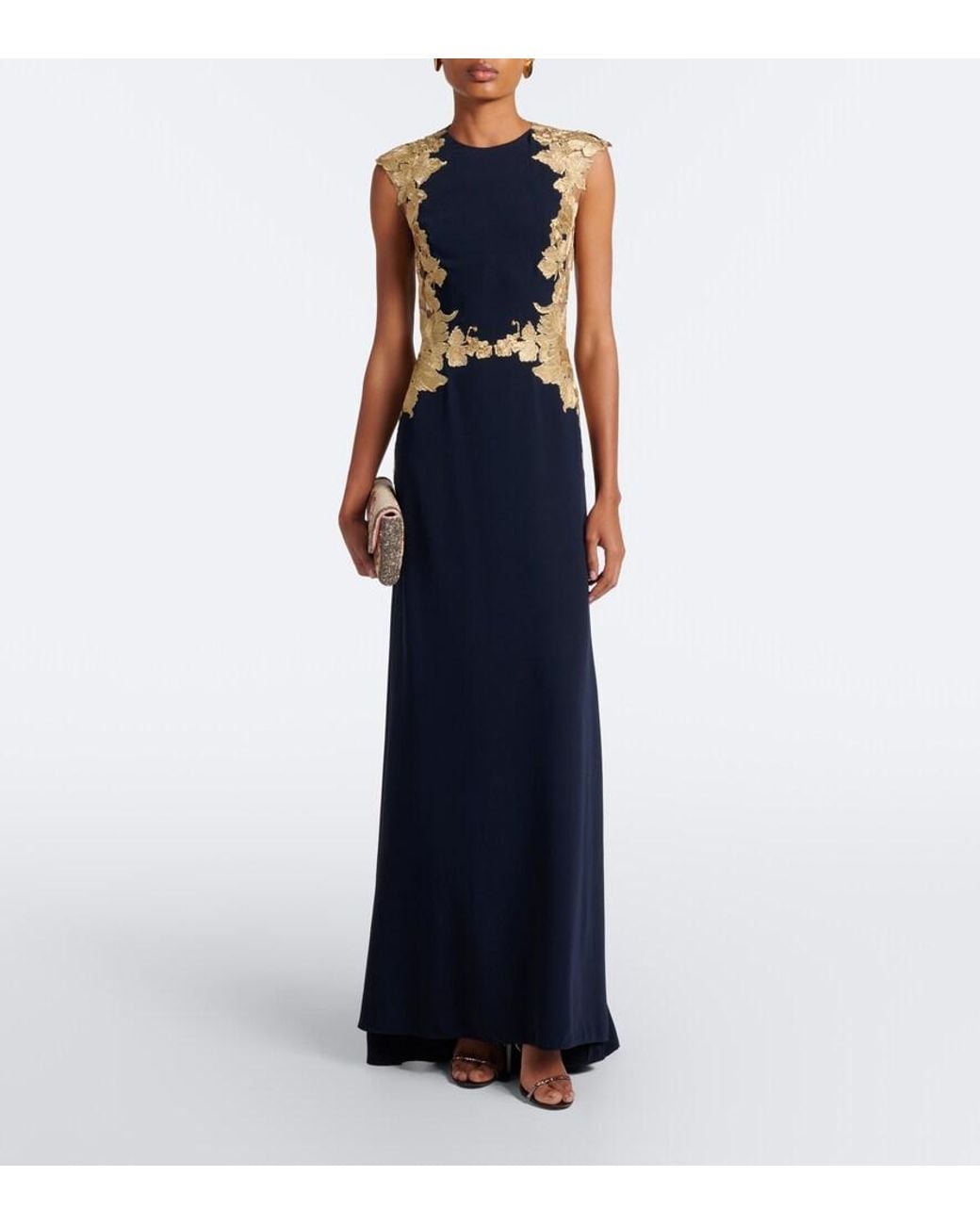 Costarellos Blue Embroidered Gown