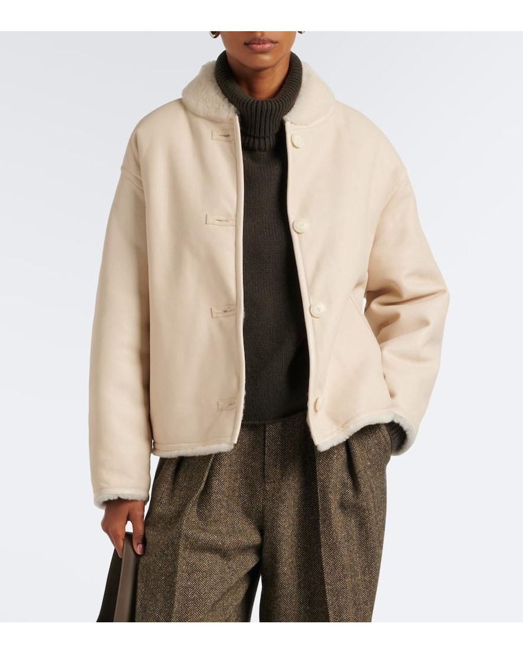 Yves Salomon Natural Reversible Shearling-Trimmed Leather Jacket