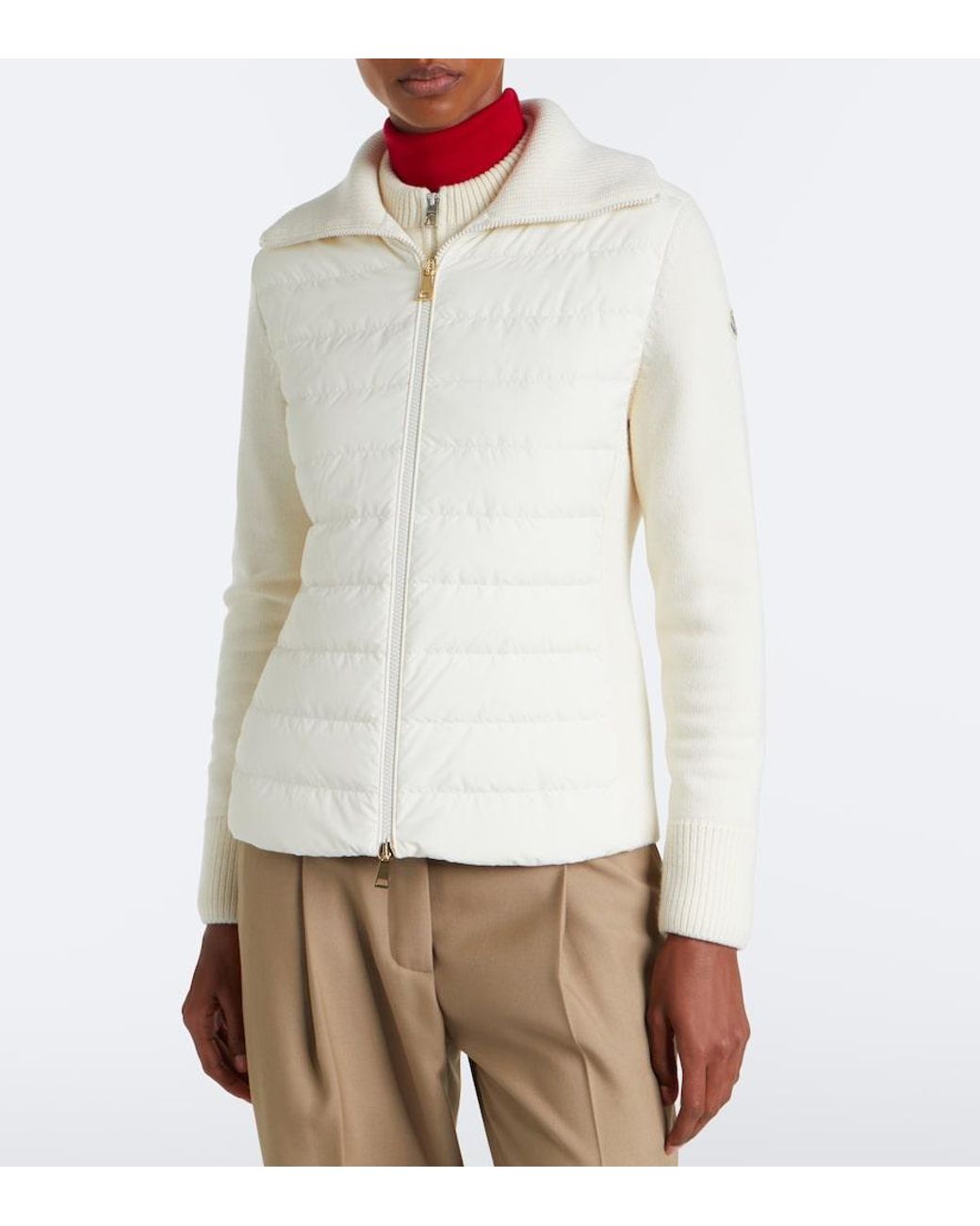 Moncler White Down-Paneled Virgin Wool Cardigan