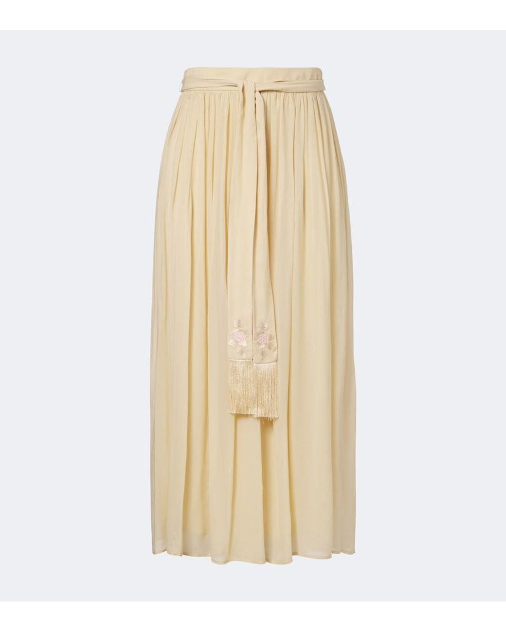 Zimmermann Natural Valiant Belted Pleated Midi Skirt