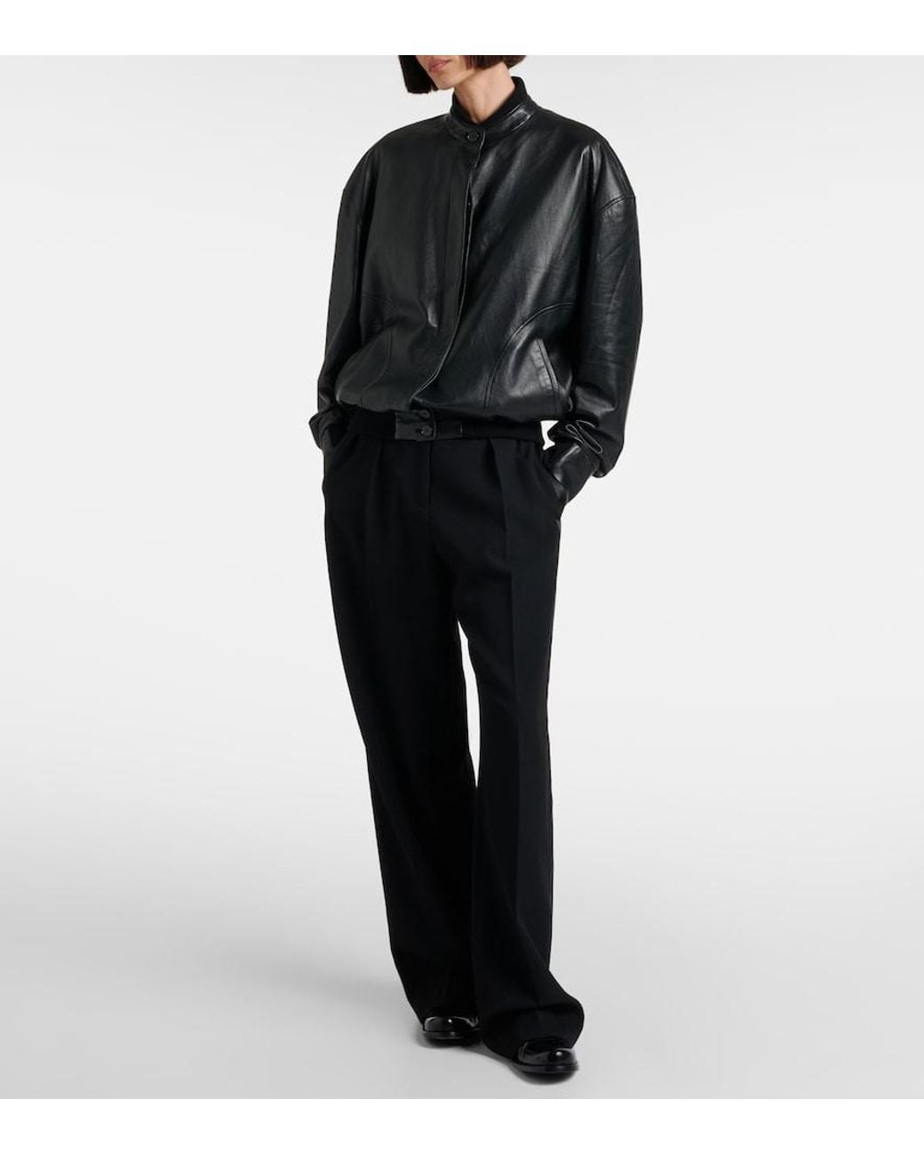 The Row Black Eleonora Leather Bomber Jacket